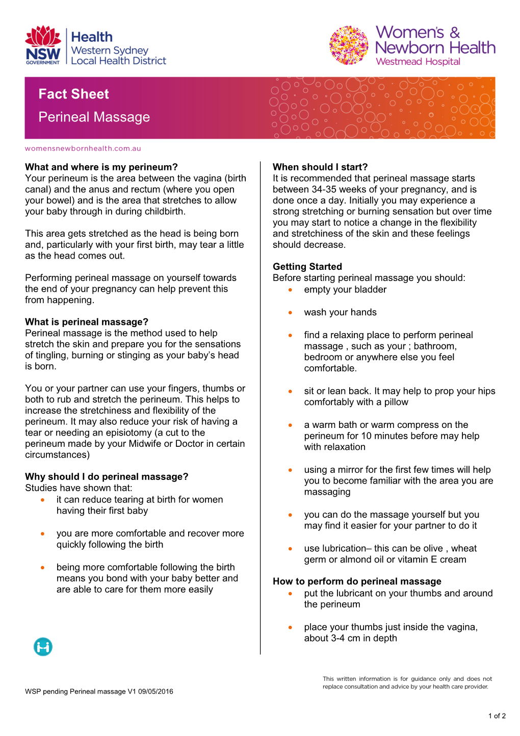 Fact Sheet Perineal Massage