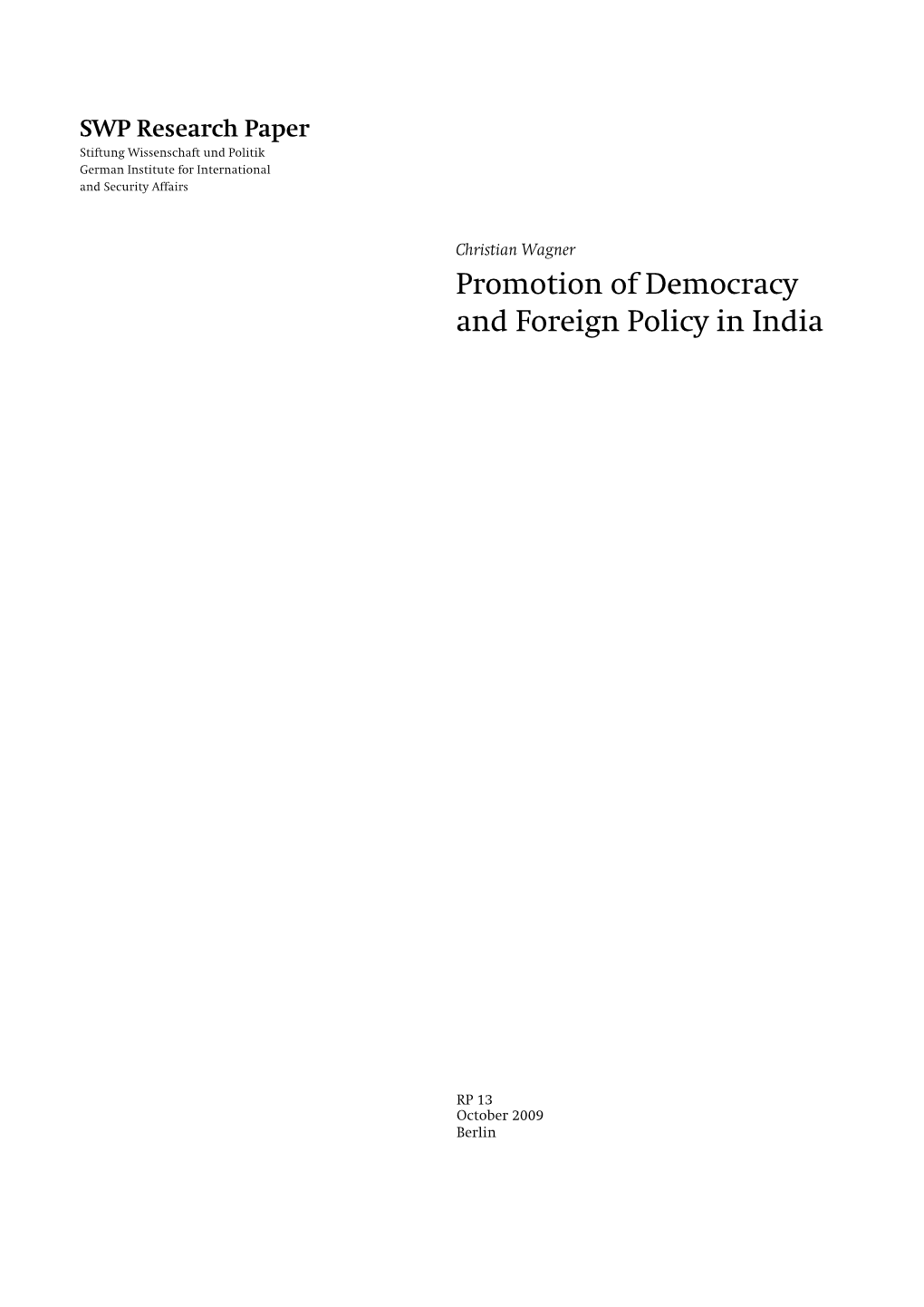 Promotion of Democracy and Foreign Policy in India