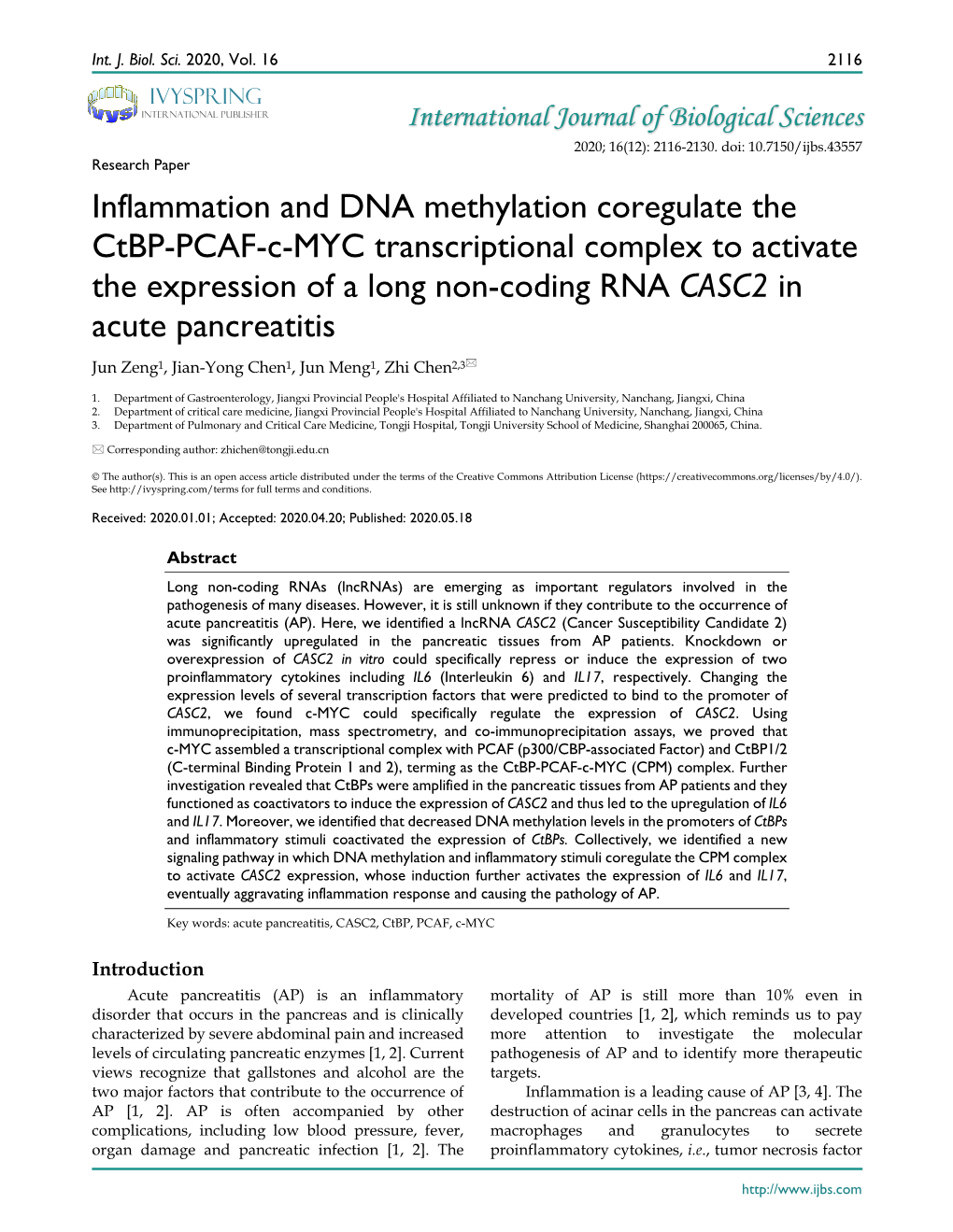 Inflammation and DNA Methylation Coregulate the Ctbp-PCAF-C-MYC