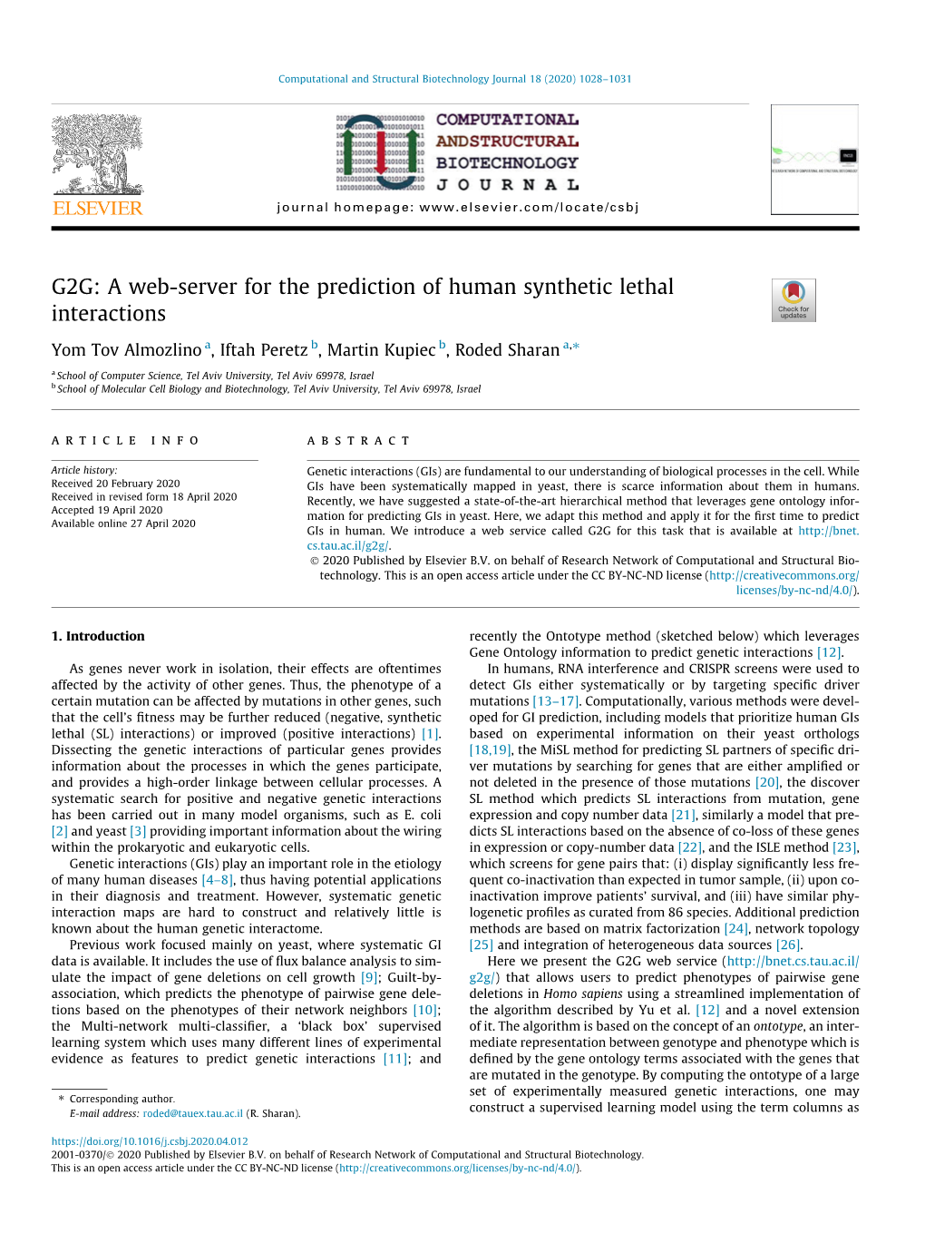 G2G: a Web-Server for the Prediction of Human Synthetic Lethal Interactions