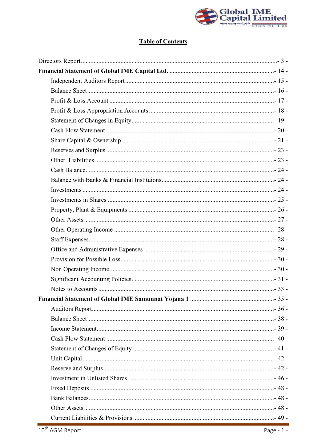 10Th AGM Report Page - 1 - Interest Income