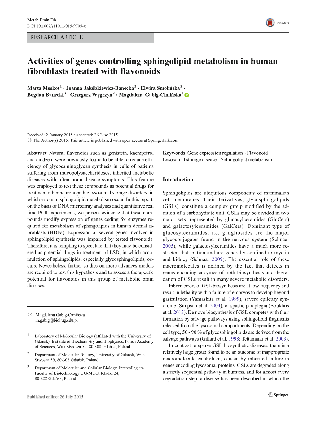 Activities of Genes Controlling Sphingolipid Metabolism in Human Fibroblasts Treated with Flavonoids