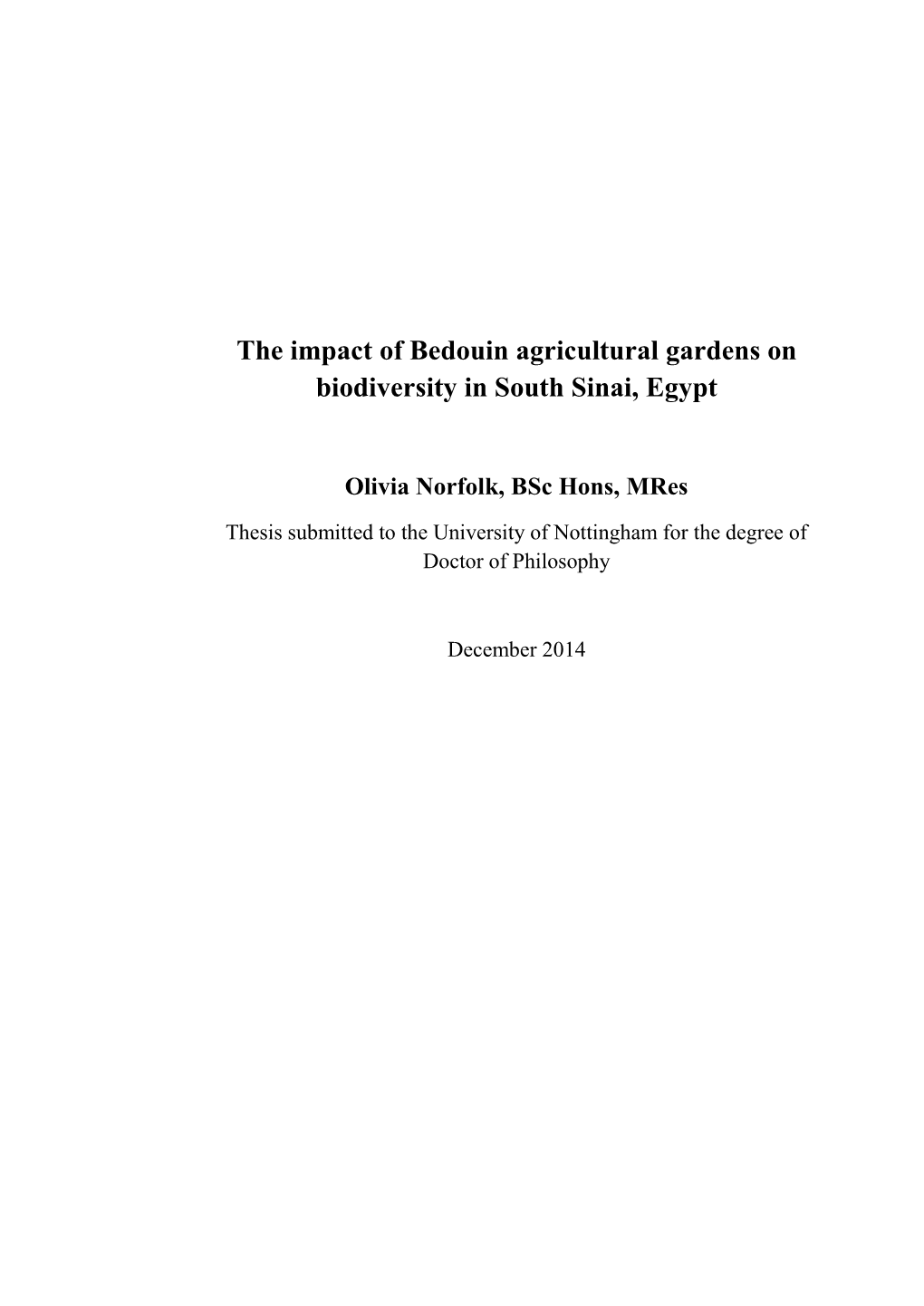The Impact of Bedouin Agricultural Gardens on Biodiversity in South Sinai, Egypt
