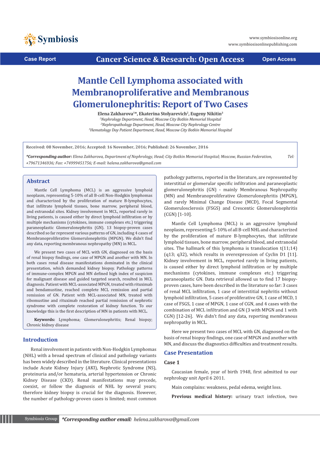 Mantle Cell Lymphoma Associated with Membranoproliferative and Membranous Glomerulonephritis