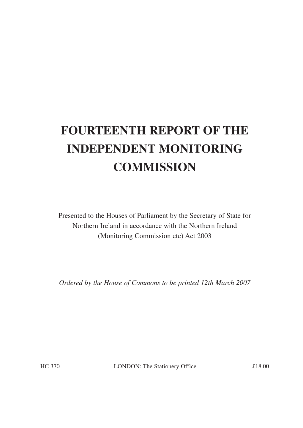 Fourteenth Report of the Independent Monitoring Commission