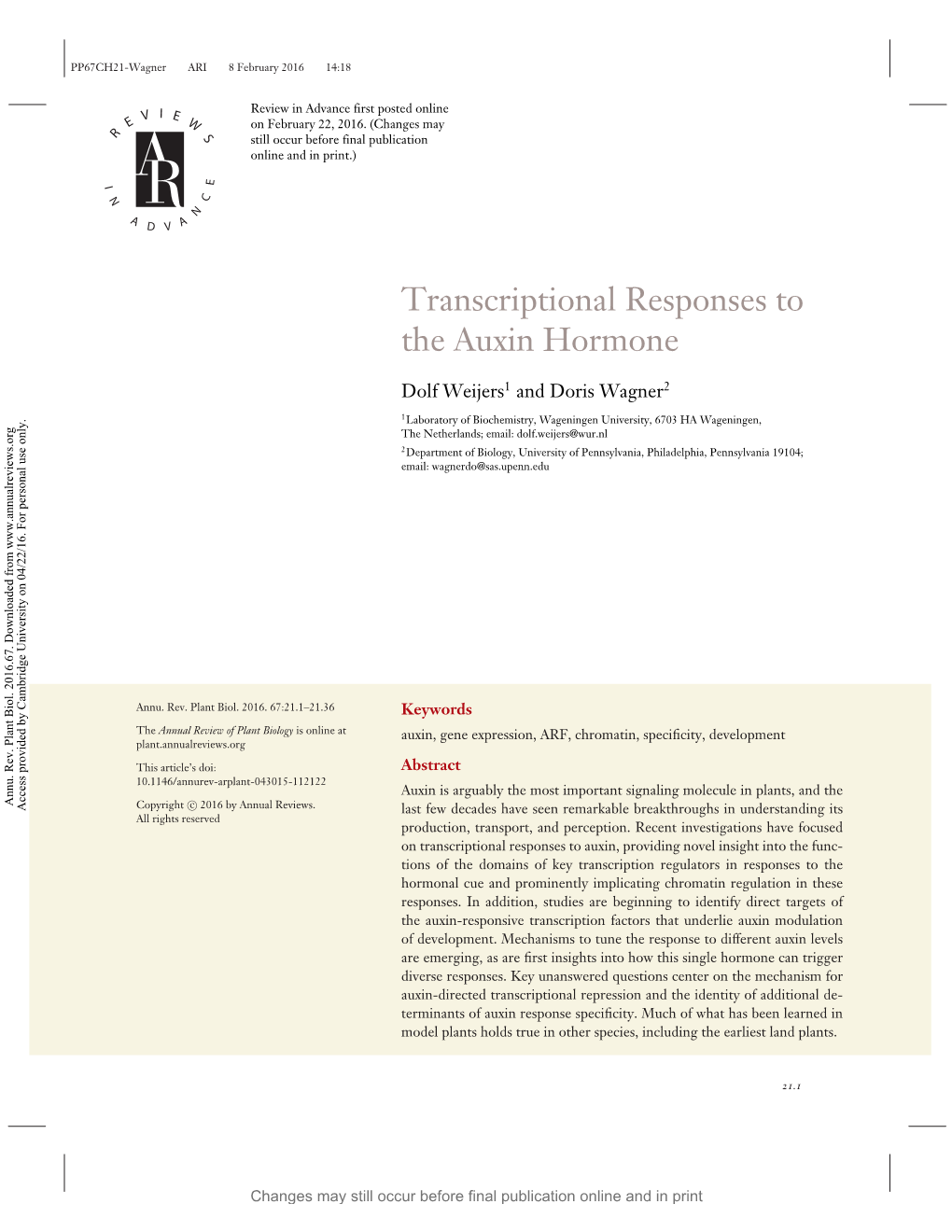 Transcriptional Responses to the Auxin Hormone