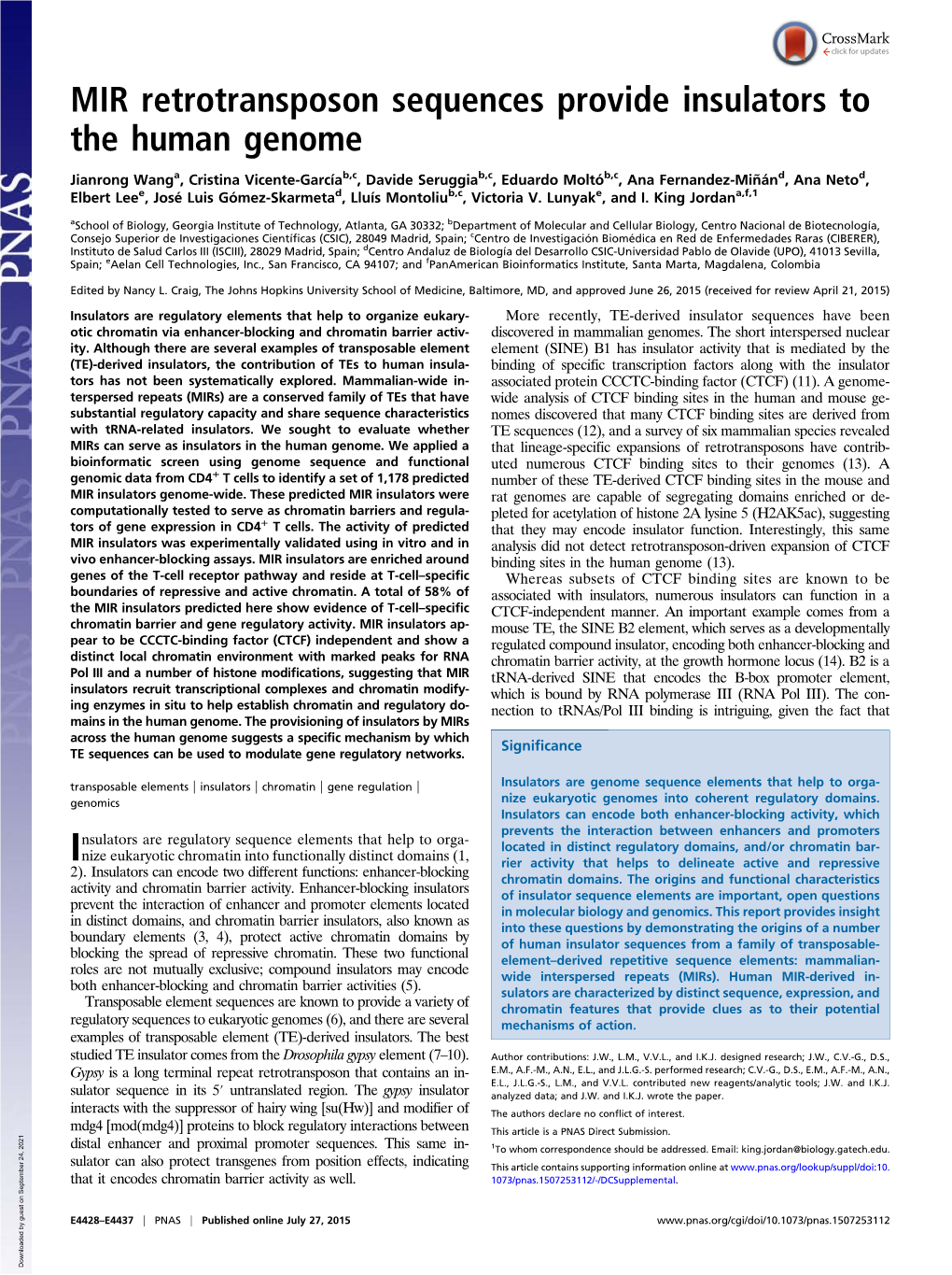 MIR Retrotransposon Sequences Provide Insulators to the Human Genome