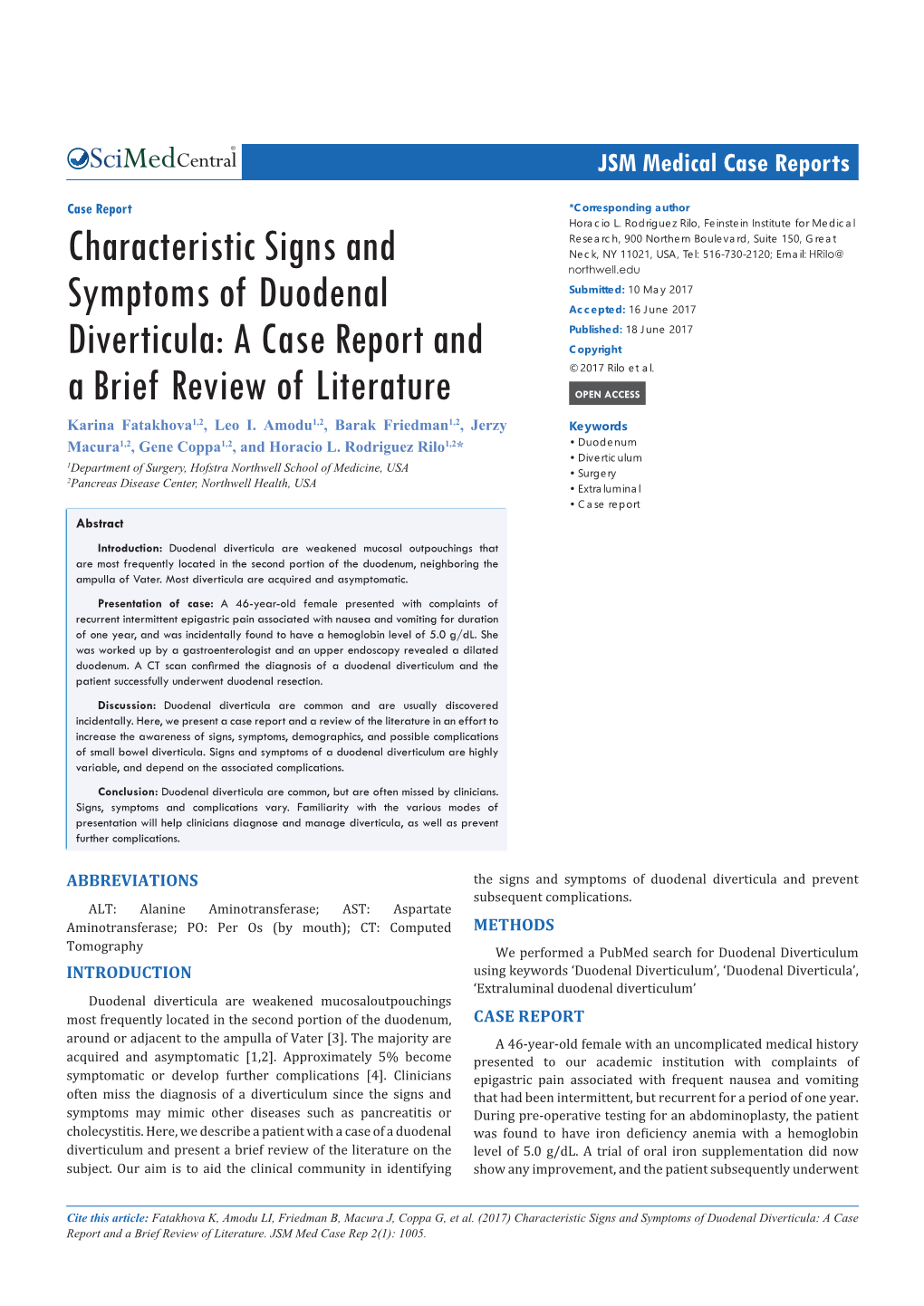 Characteristic Signs and Symptoms of Duodenal Diverticula: a Case Report and a Brief Review of Literature