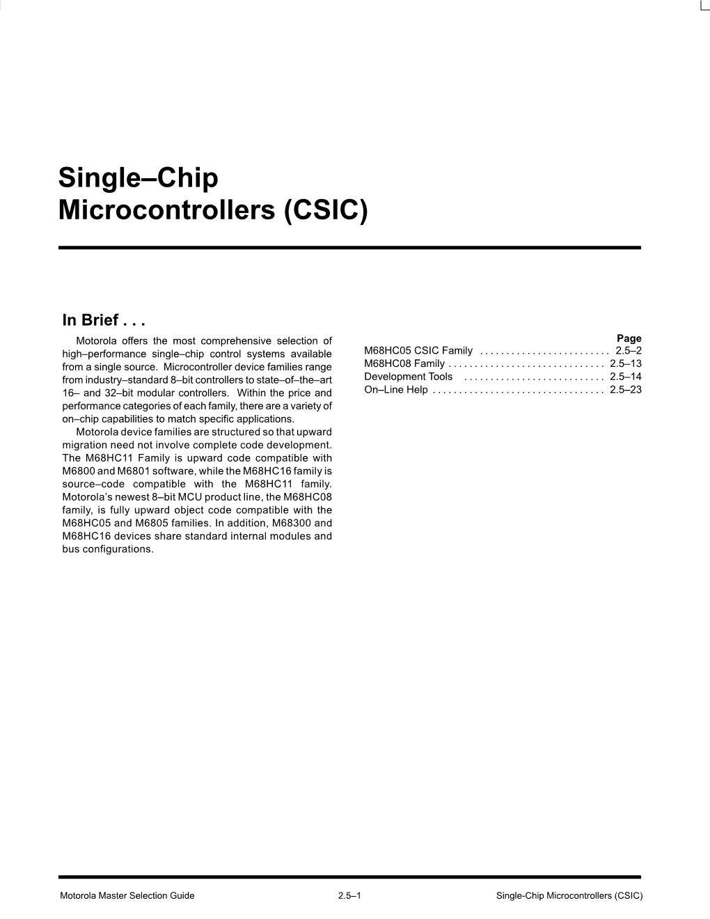 Single–Chip Microcontrollers (CSIC)