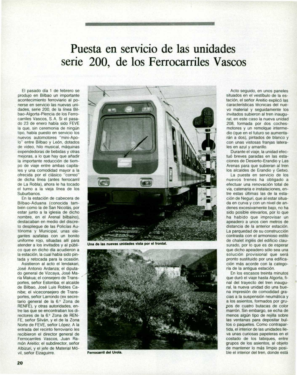 Puesta En Servicio De Las Unidades Serie 200, De Los Ferrocarriles Vascos