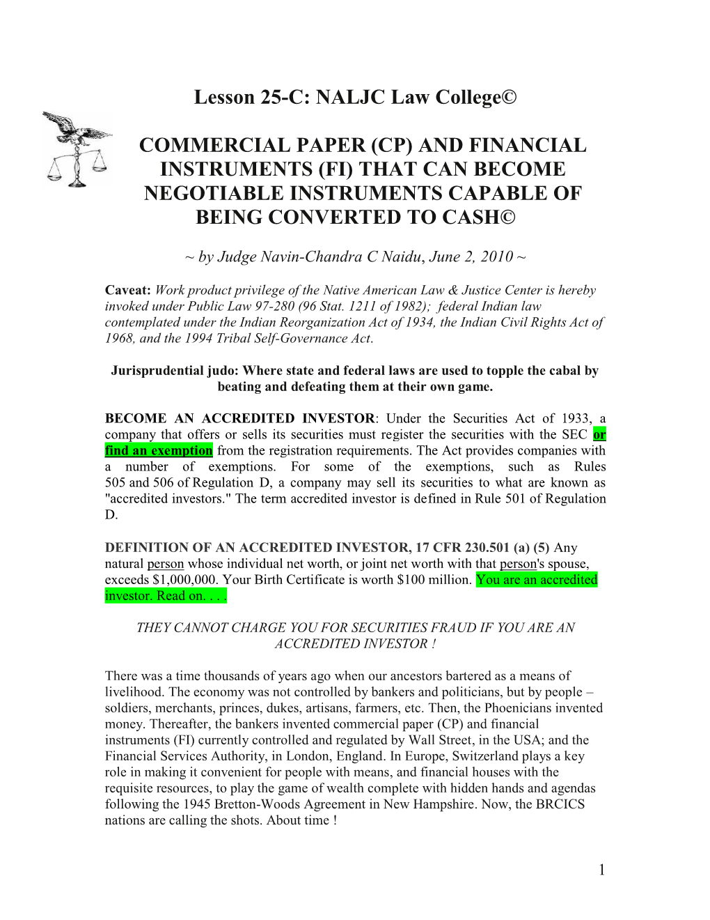 Lesson 25-C: NALJC Law College© COMMERCIAL PAPER (CP)