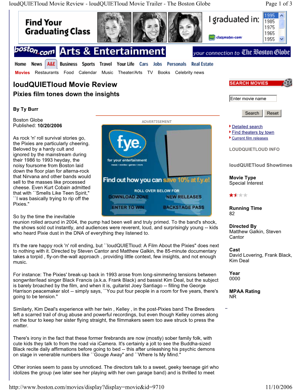 Loudquietloud Movie Review - Loudquietloud Movie Trailer - the Boston Globe Page 1 of 3