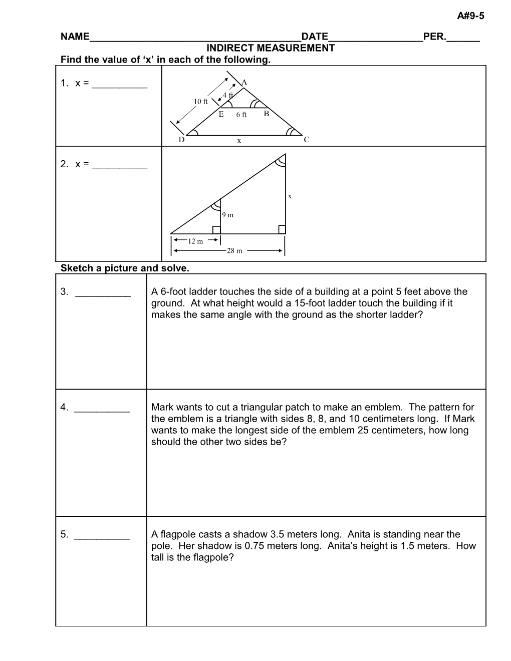 Find the Value of X in Each of the Following