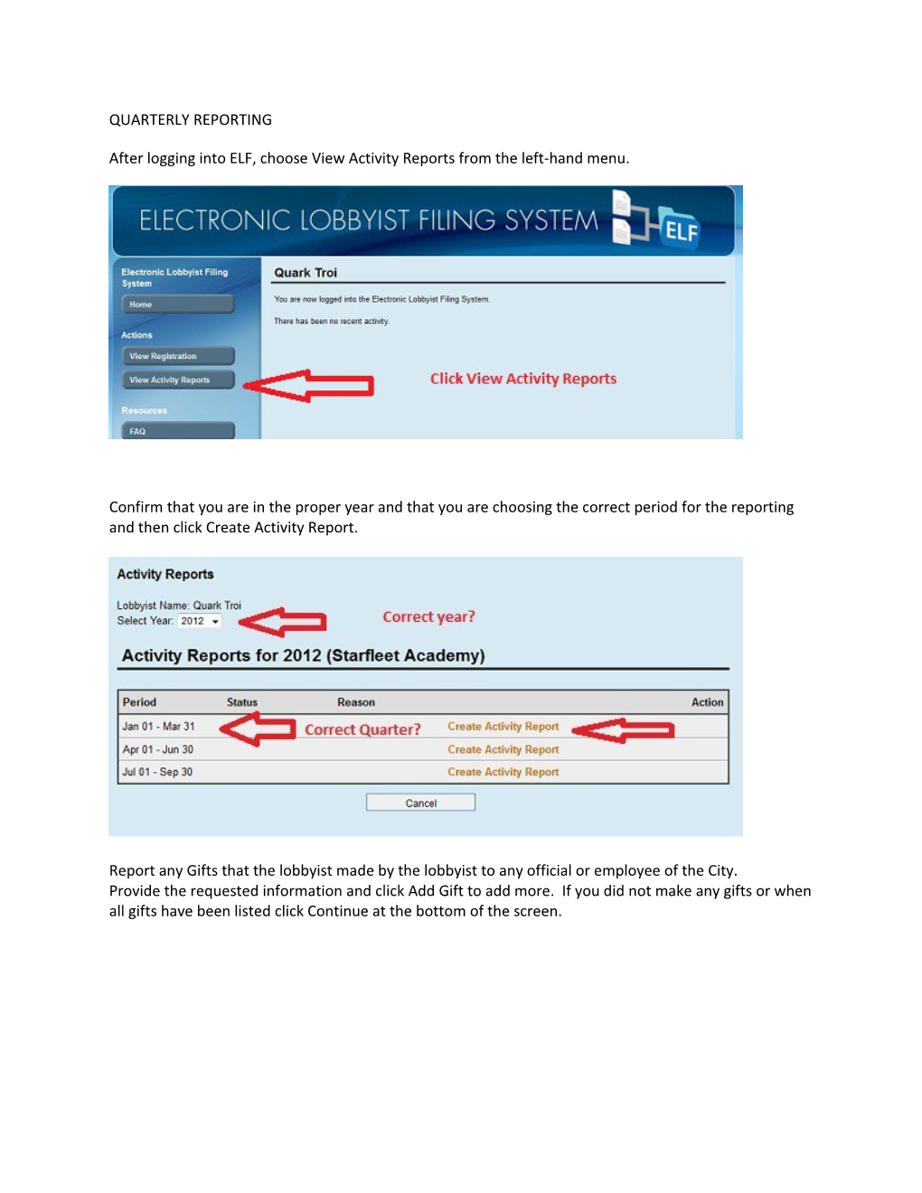 After Logging Into ELF, Choose View Activity Reports from the Left-Hand Menu