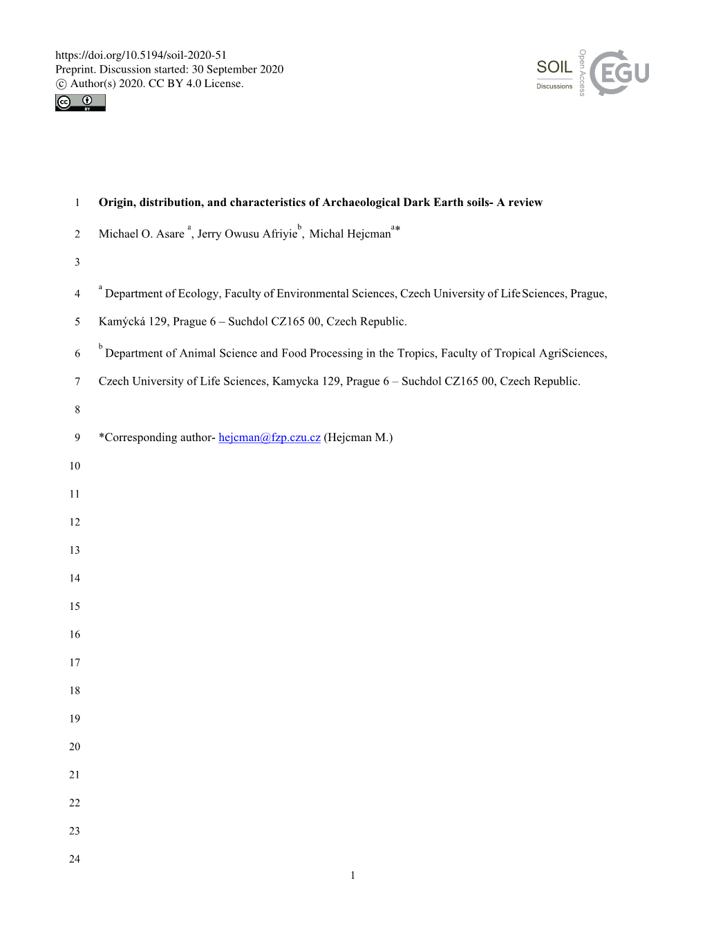 Origin, Distribution, and Characteristics of Archaeological Dark Earth Soils- a Review