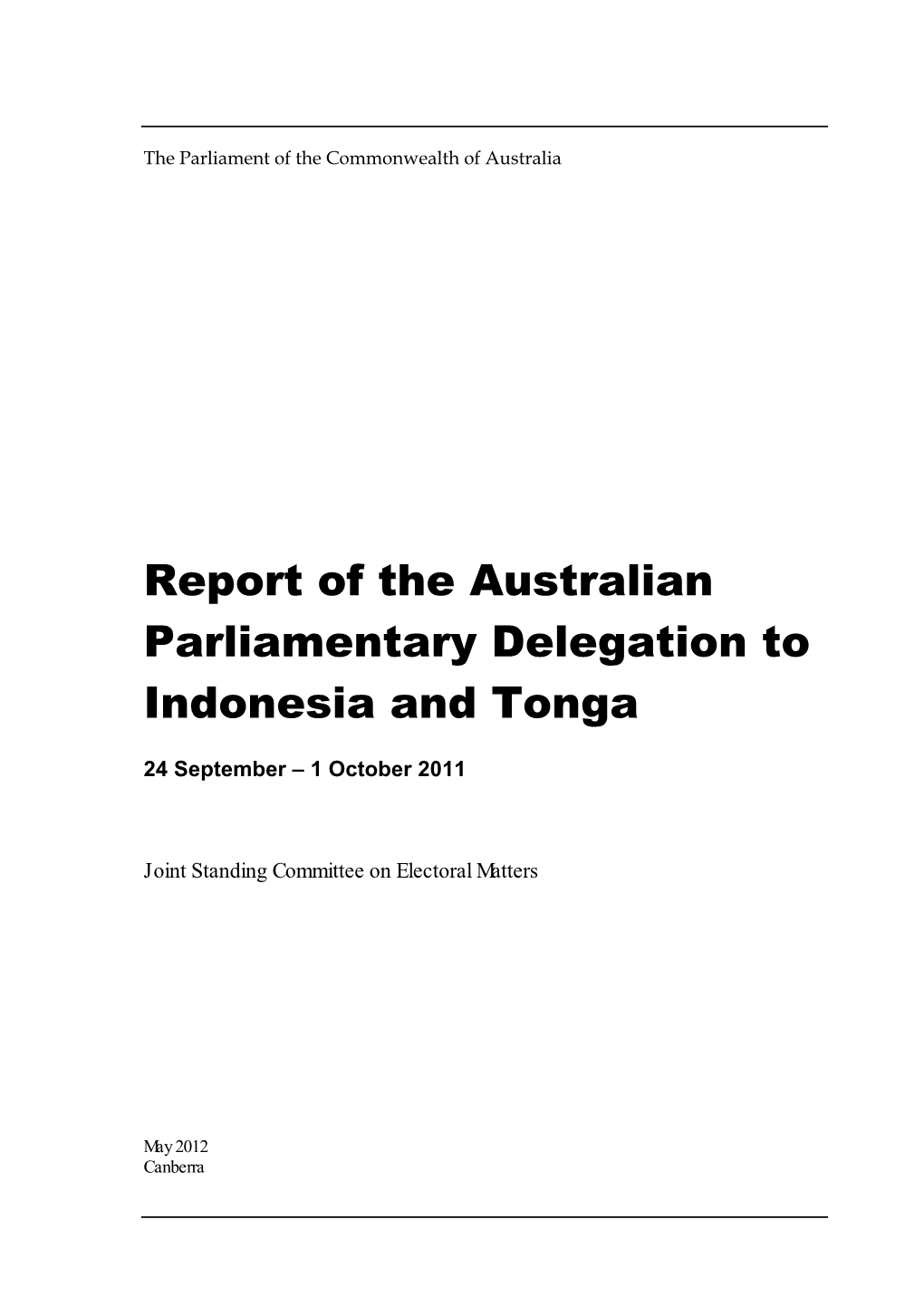 Report of the Australian Parliamentary Delegation to Indonesia and Tonga
