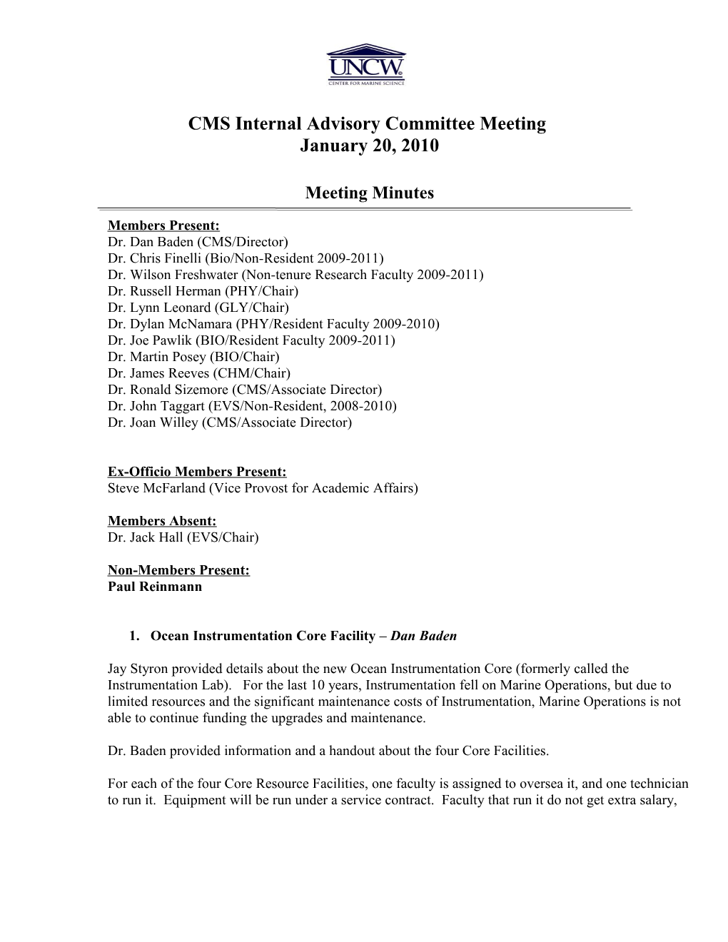 CMS Internal Advisory Committee Meeting