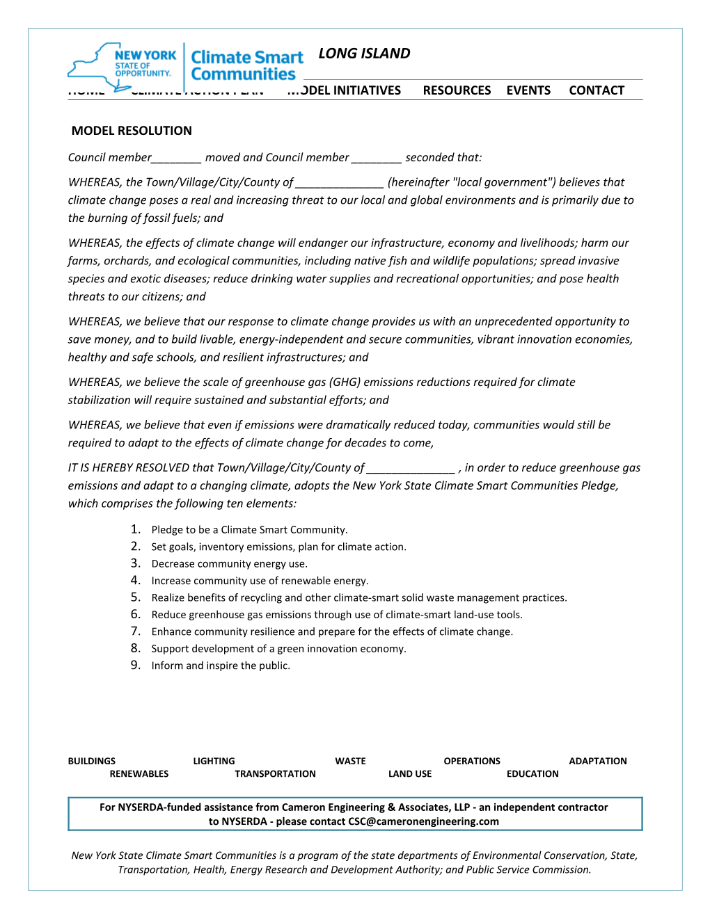 Home Climate Action Plan Model Initiatives Resources Events Contact