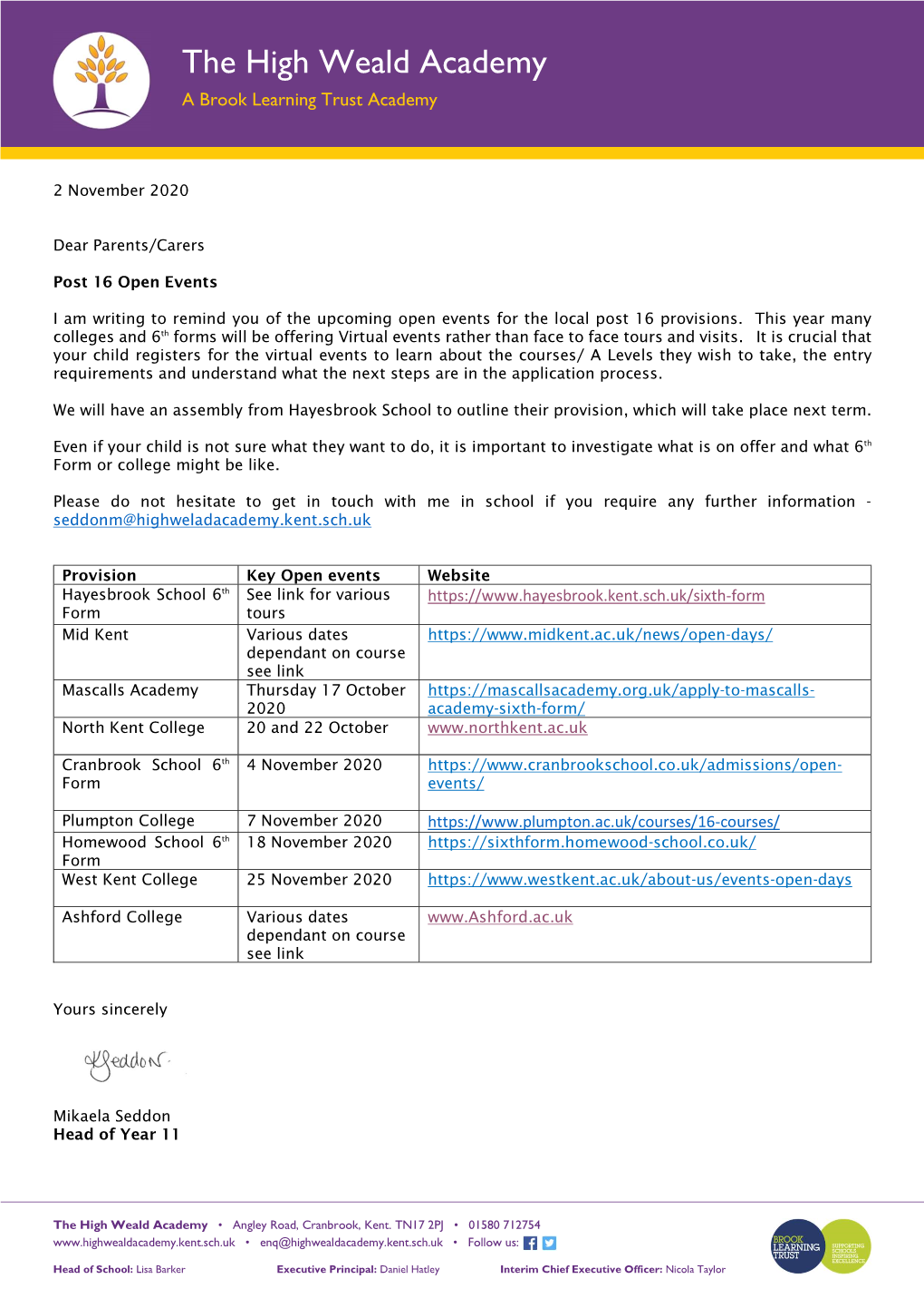 Year 11 Post GCSE Open Events