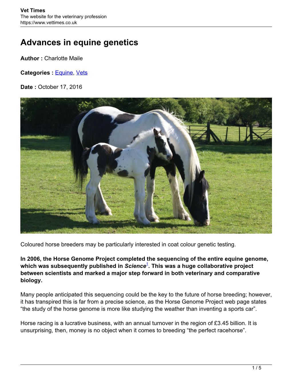 Advances in Equine Genetics
