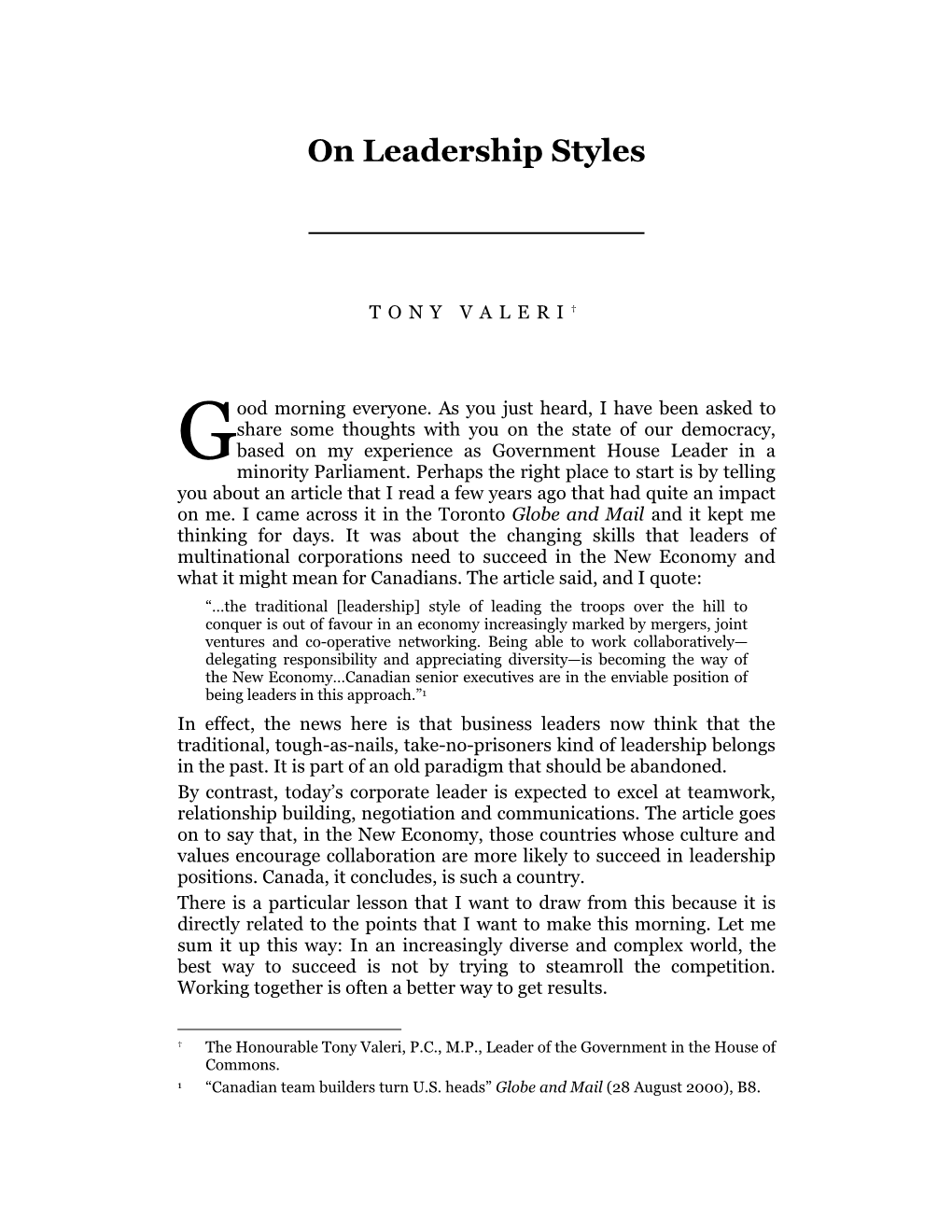 On Leadership Styles