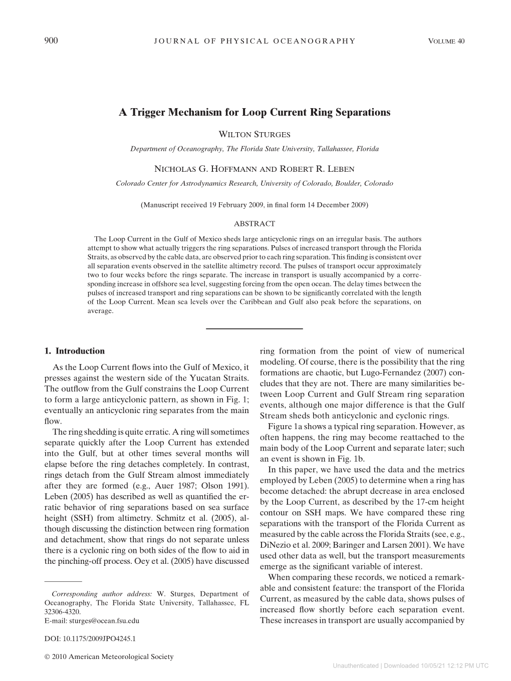 A Trigger Mechanism for Loop Current Ring Separations