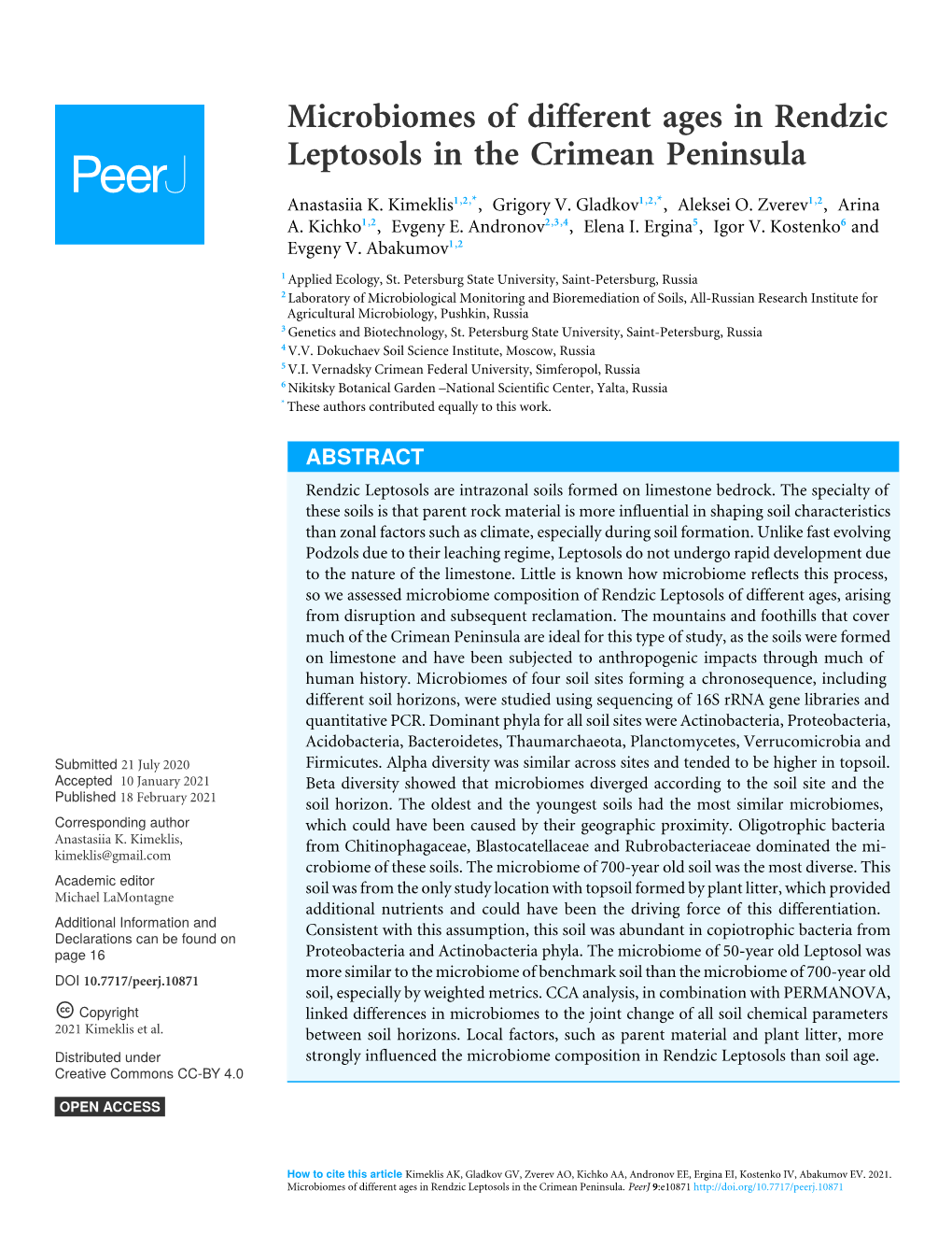 Microbiomes of Different Ages in Rendzic Leptosols in the Crimean Peninsula