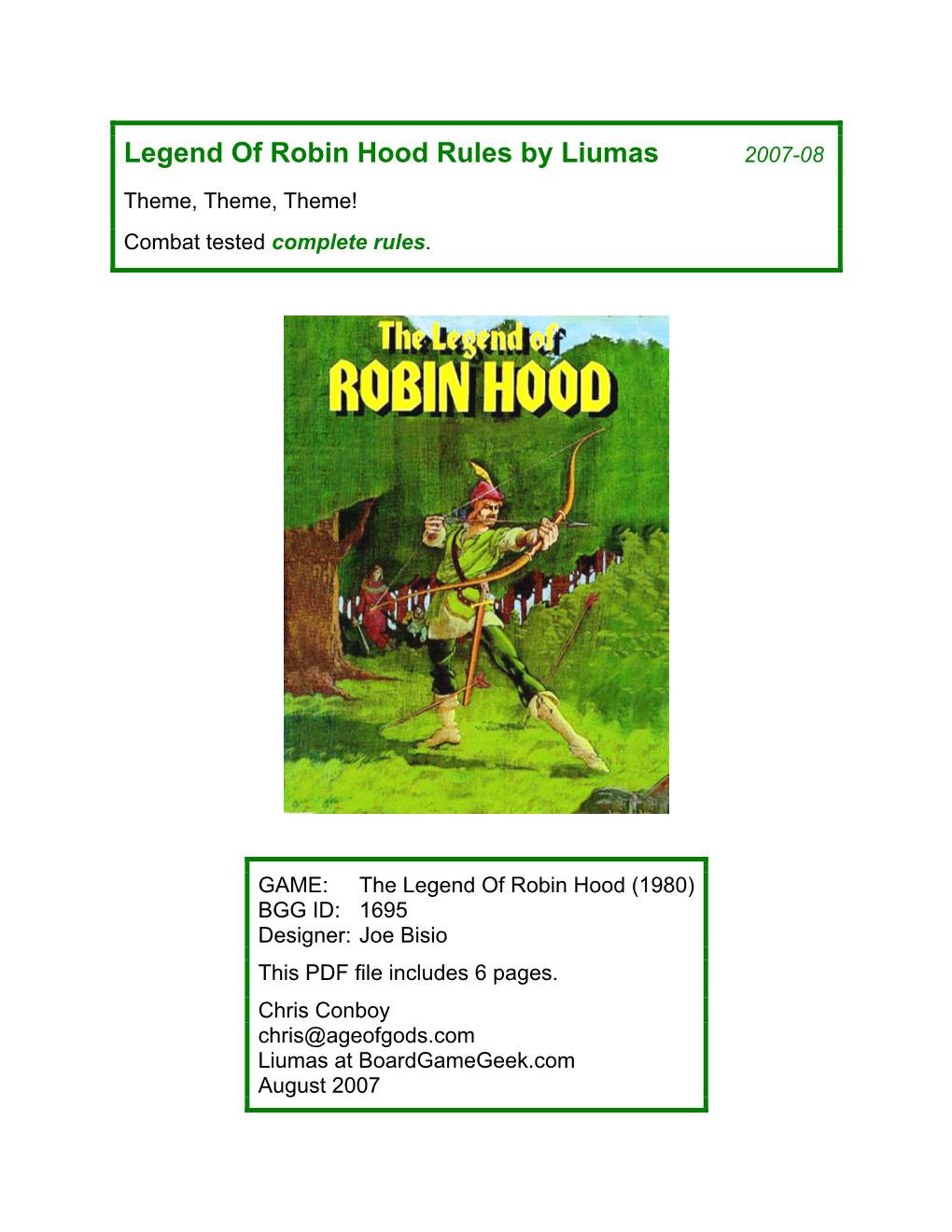 Legend of Robin Hood Rules by Liumas 2007-08