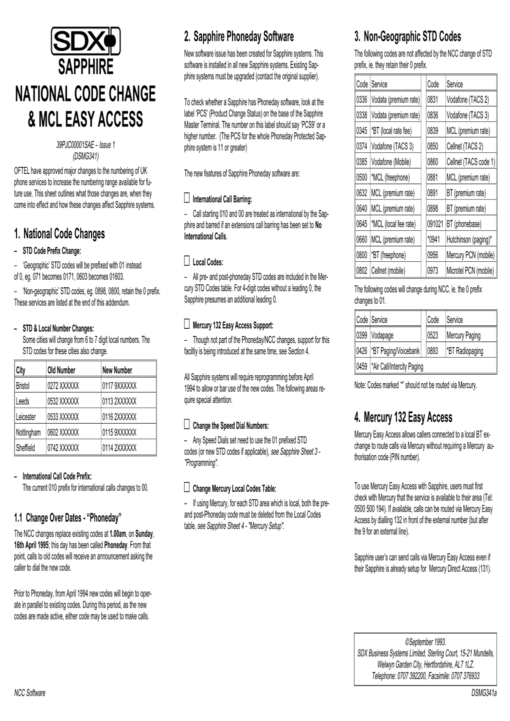 National Code Change & Mcl Easy Access Sapphire