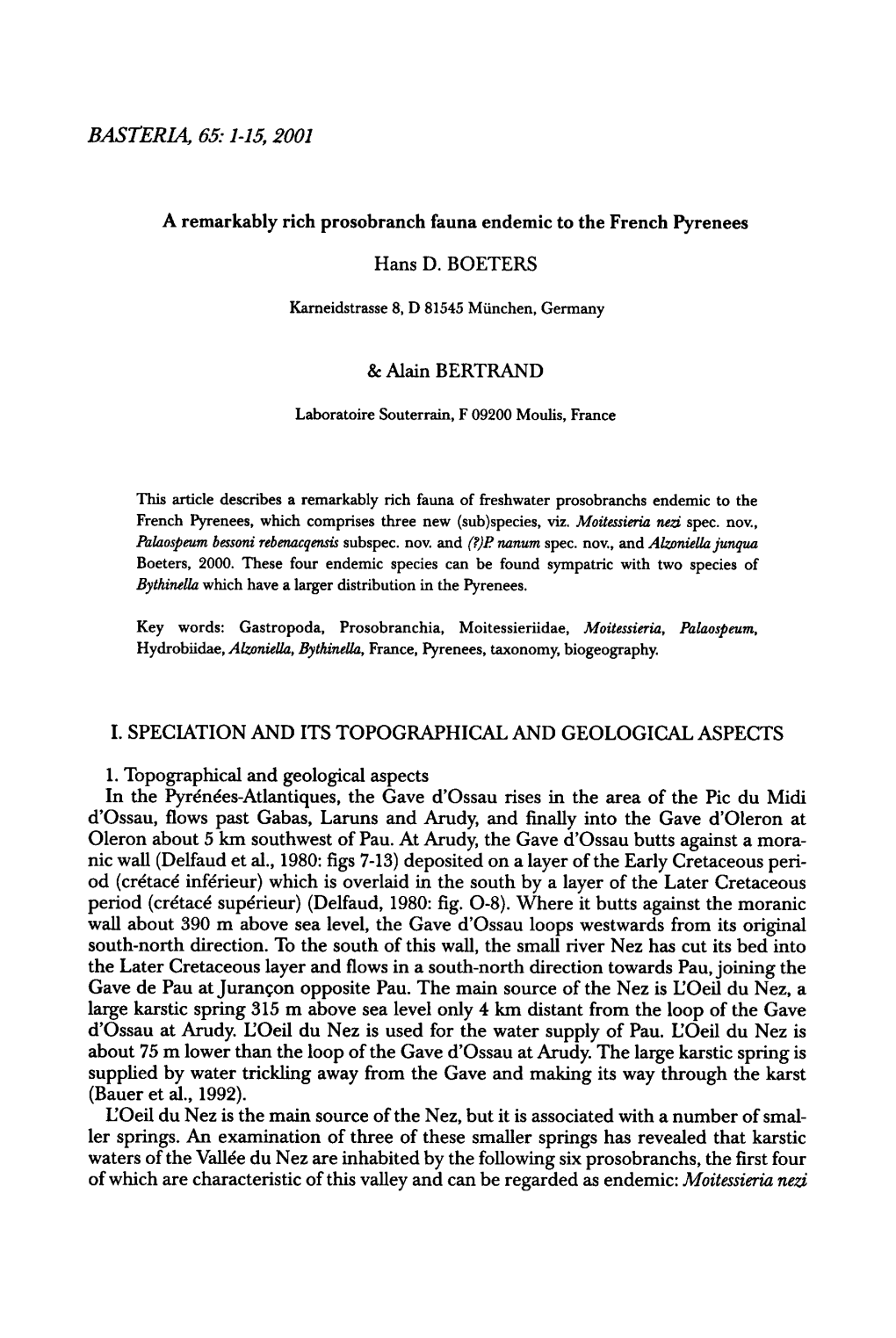 BASTERIA, 65:1-15, 2001 Pyrenees 1. Topographical and Geological