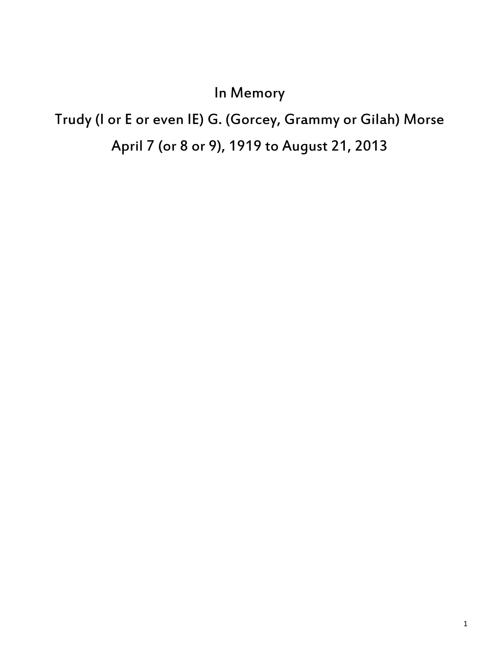 University Mourns Gertrude Trudy Morse