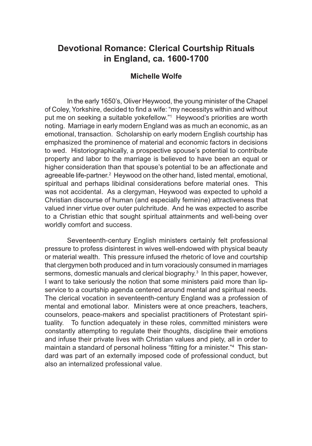 Clerical Courtship Rituals in England, Ca. 1600-1700