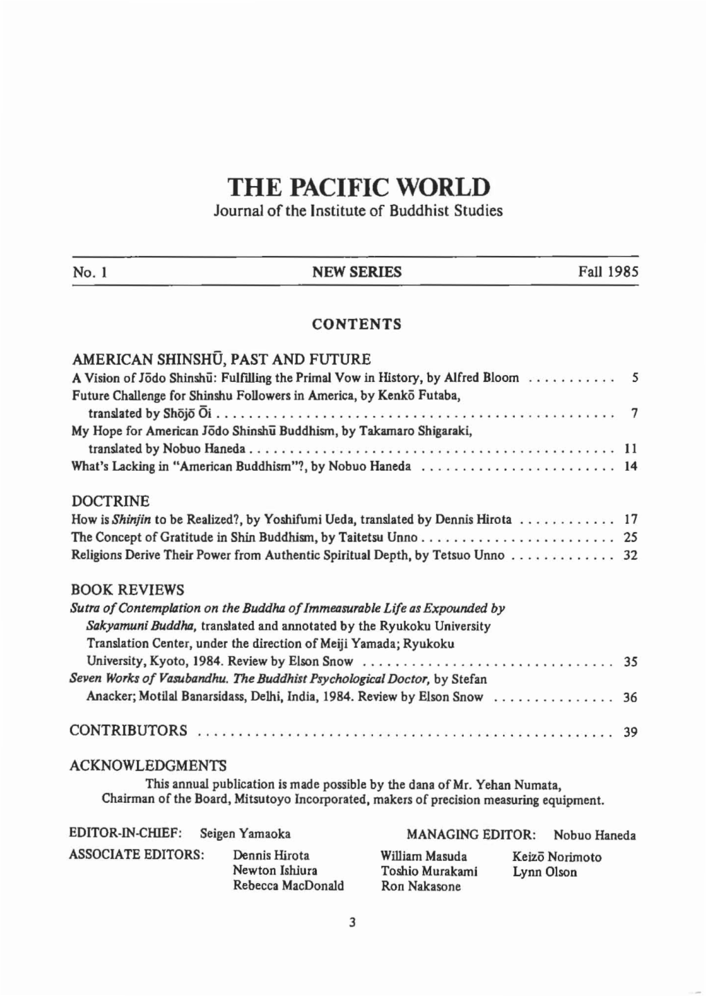 THE PACIFIC WORLD Journal of the Institute of Buddhist Studies