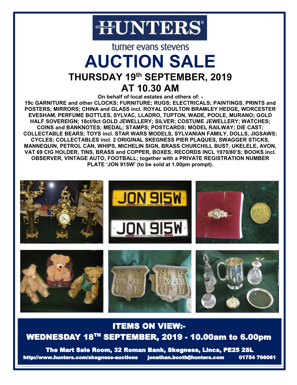 AUCTION SALE Th THURSDAY 19 SEPTEMBER, 2019