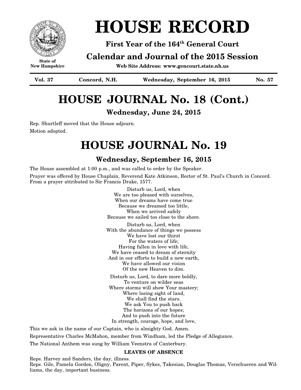 HOUSE JOURNAL No. 18 (Cont.) Wednesday, June 24, 2015 Rep