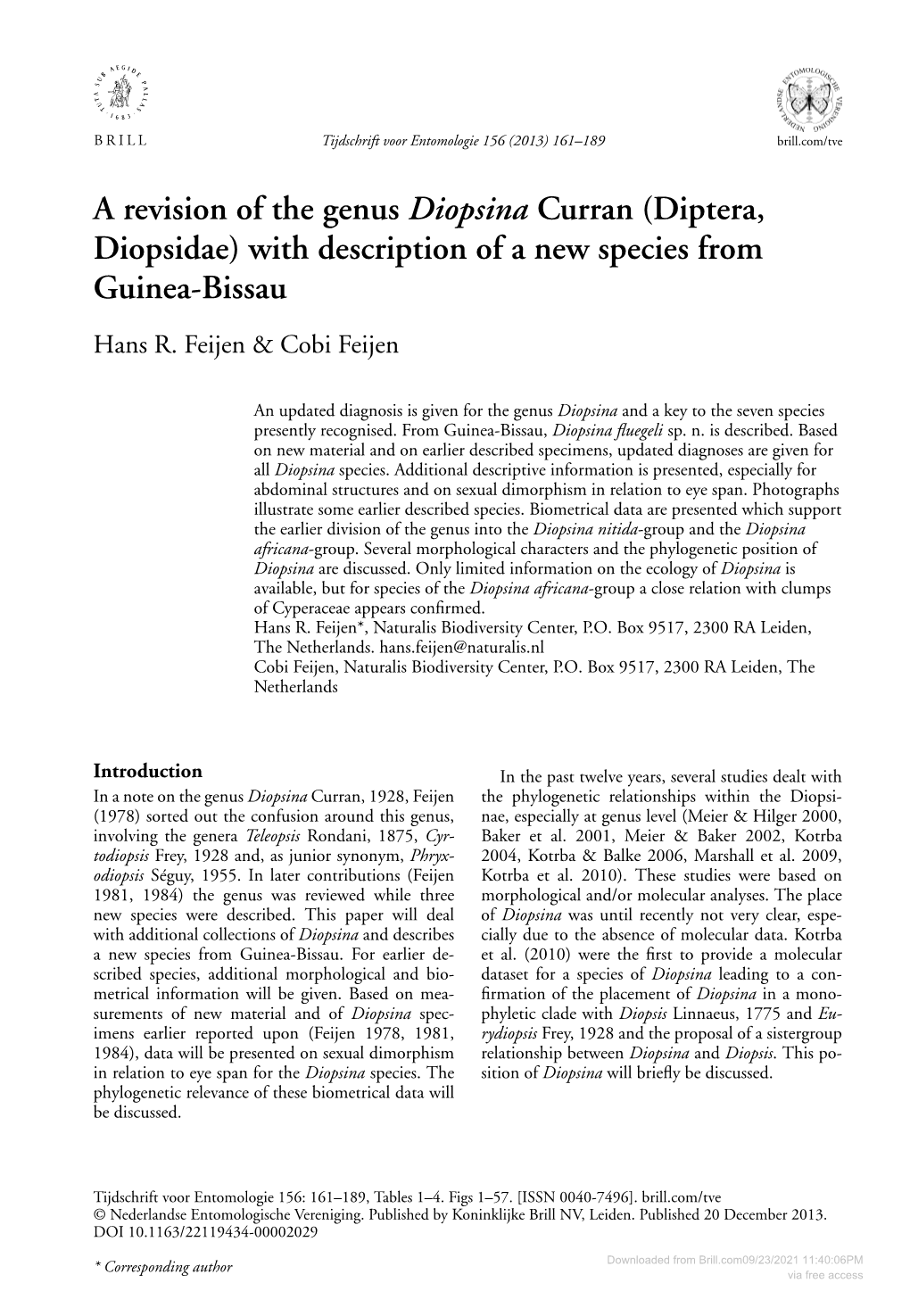 Diptera, Diopsidae) with Description of a New Species from Guinea-Bissau Hans R