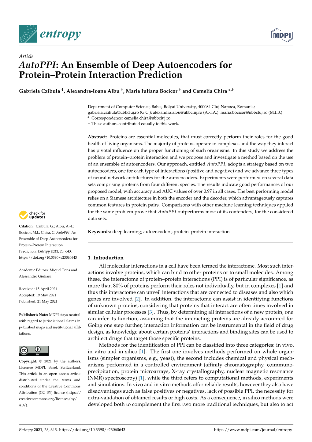 Autoppi: an Ensemble of Deep Autoencoders for Protein–Protein Interaction Prediction