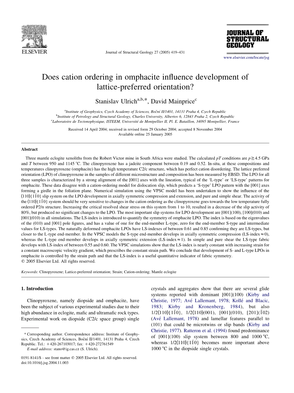 Does Cation Ordering in Omphacite Influence Development of Lattice