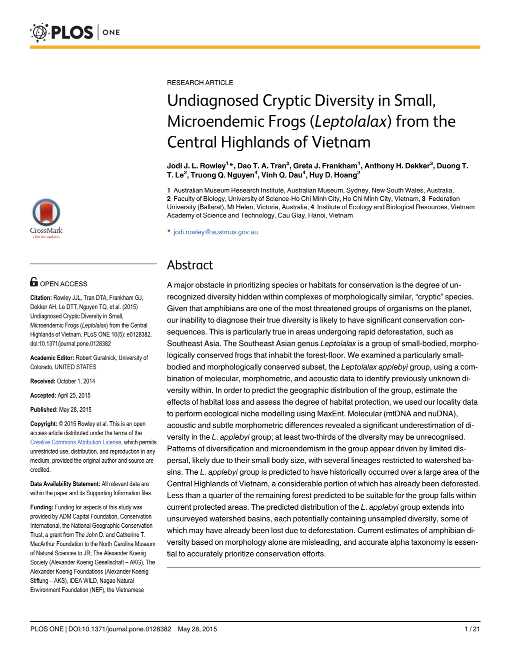 Undiagnosed Cryptic Diversity in Small, Microendemic Frogs (Leptolalax) from the Central Highlands of Vietnam