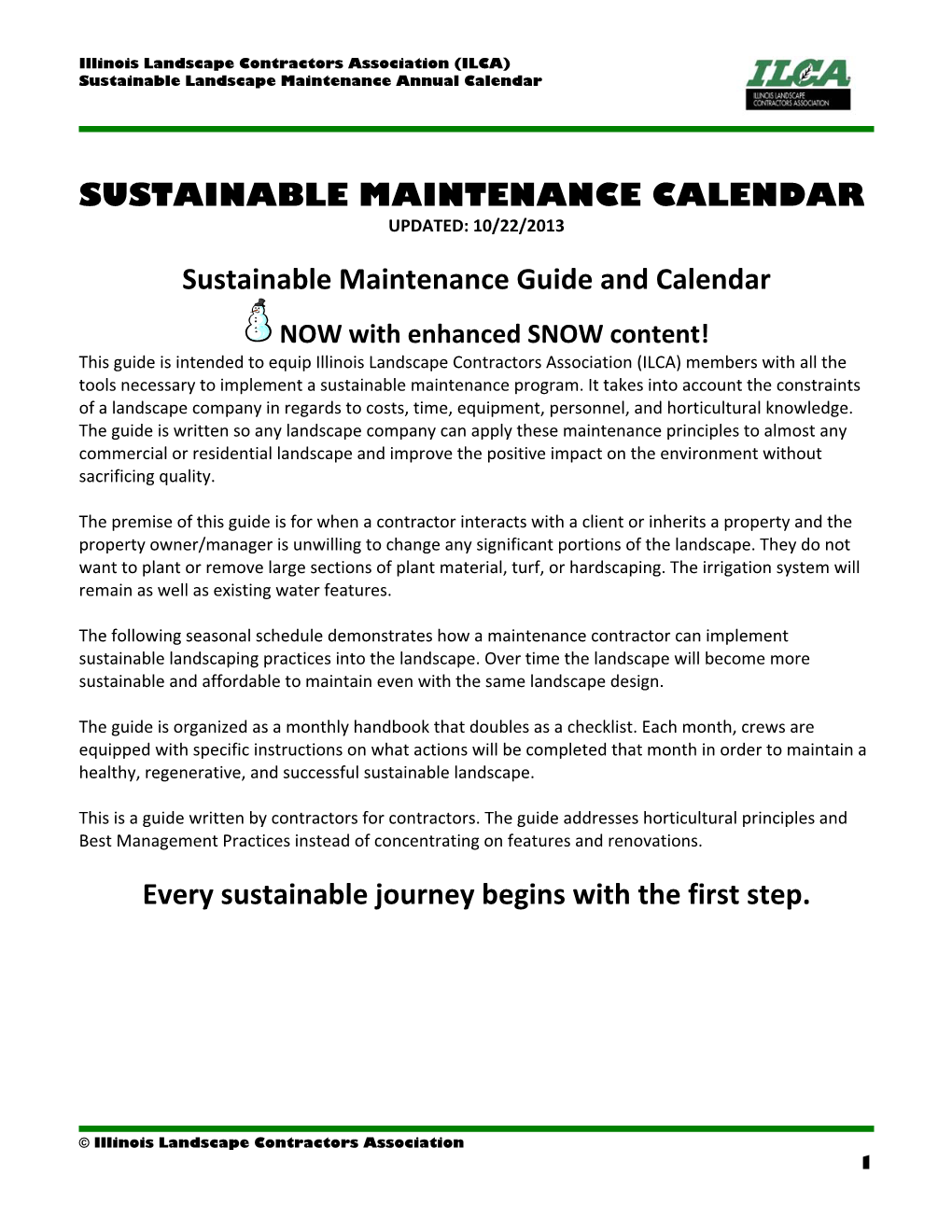 Sustainable Maintenance Calendar Updated: 10/22/2013