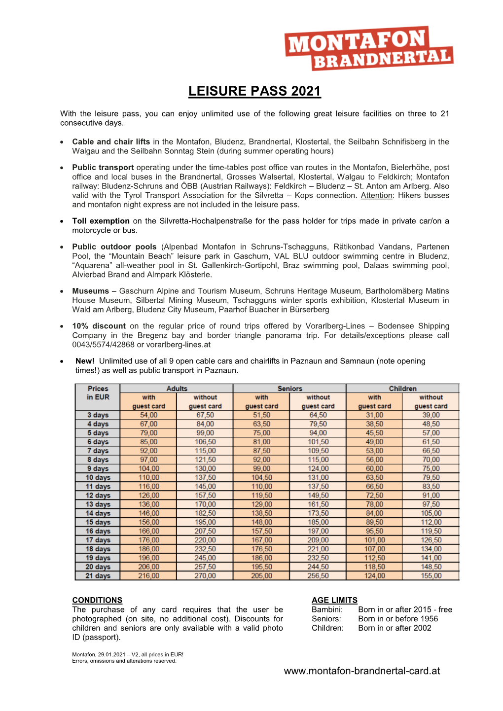 Info Sheet Leisure Pass Summer 2021