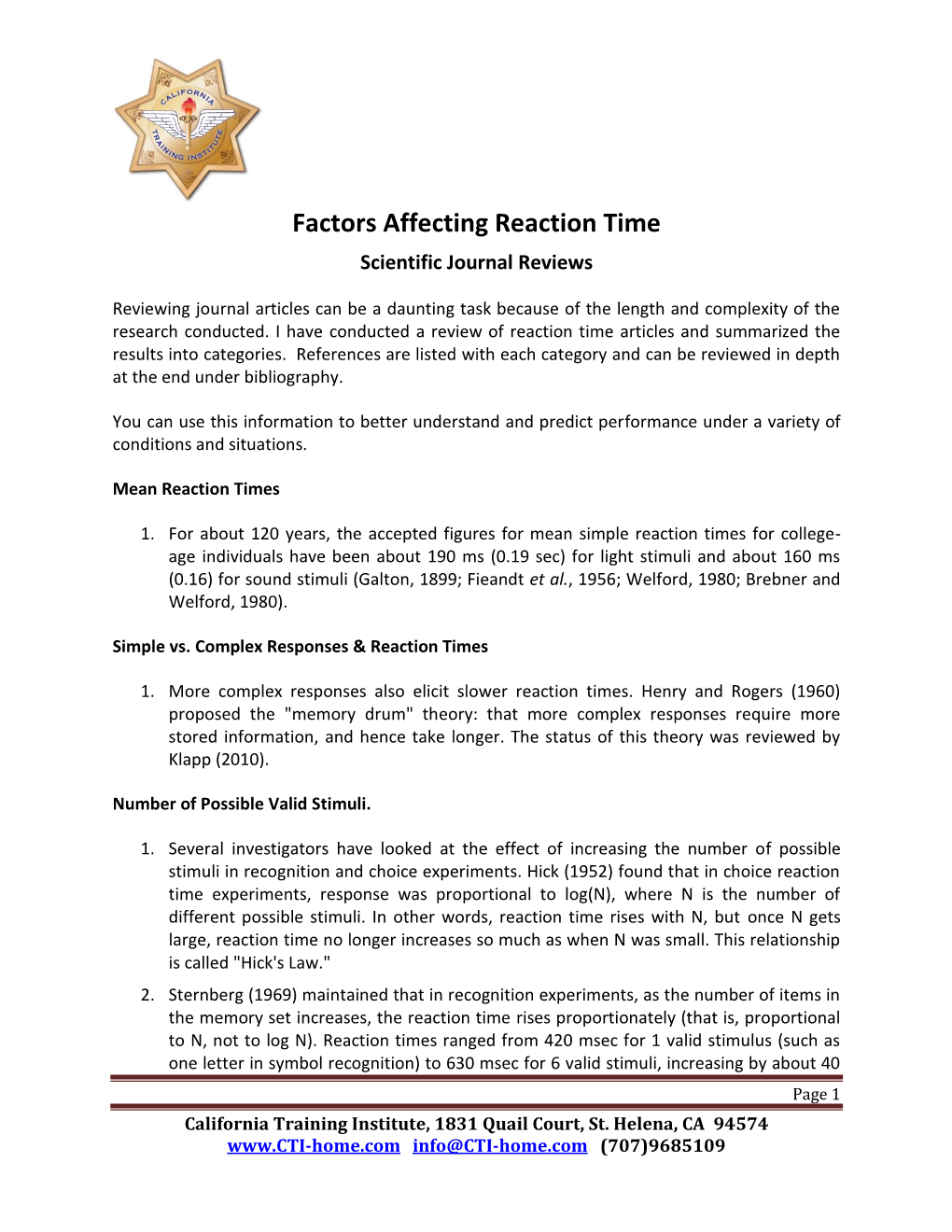 Factors Affecting Reaction Time Scientific Journal Reviews