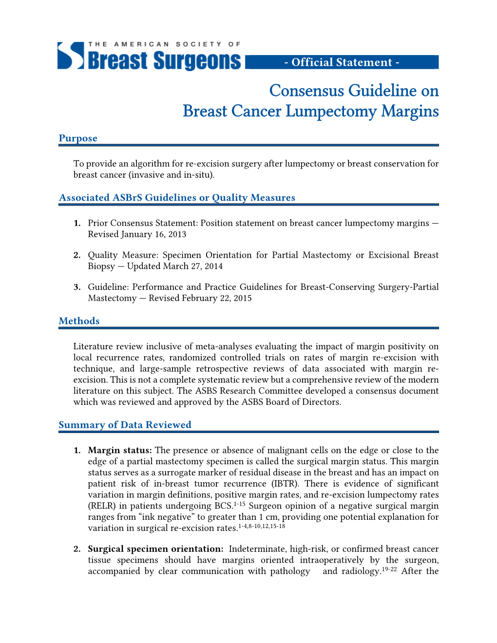Consensus Guideline on Breast Cancer Lumpectomy Margins