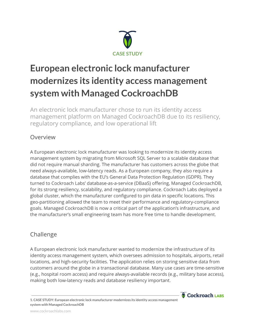 European Electronic Lock Manufacturer Modernizes Its Identity Access Management System with Managed Cockroachdb
