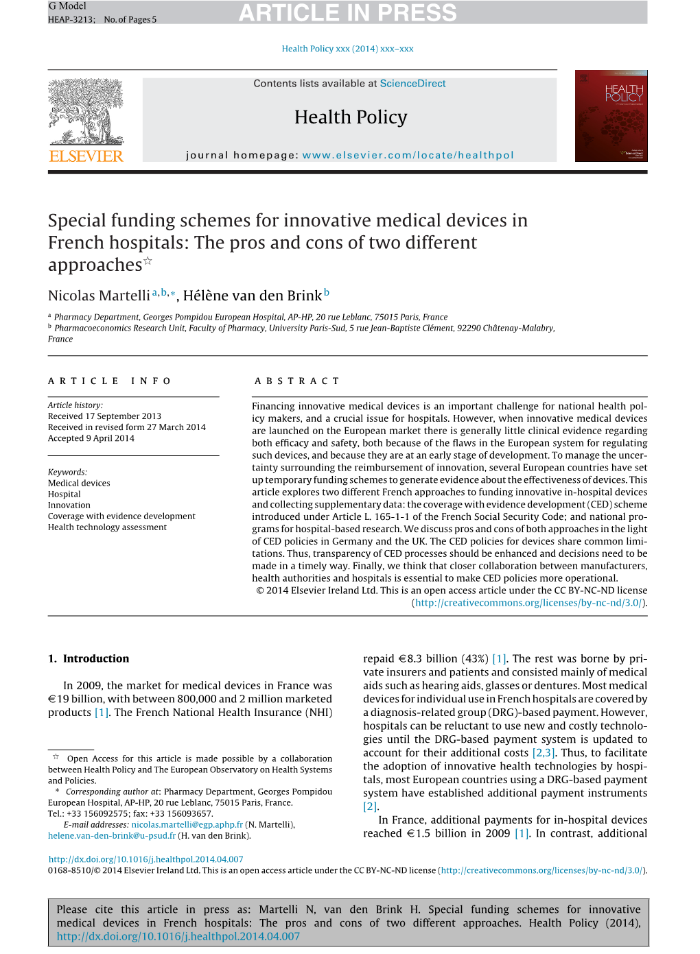 Special Funding Schemes for Innovative Medical Devices in French Hospitals: the Pros and Cons of Two Different Approaches