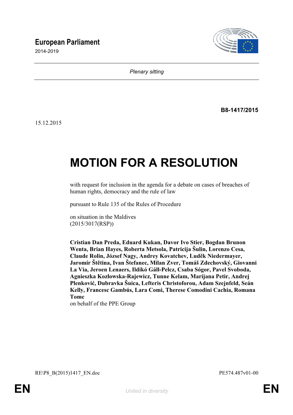 En En Motion for a Resolution