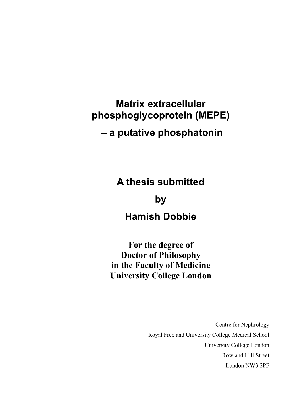 Matrix Extracellular Phosphoglycoprotein (MEPE): A