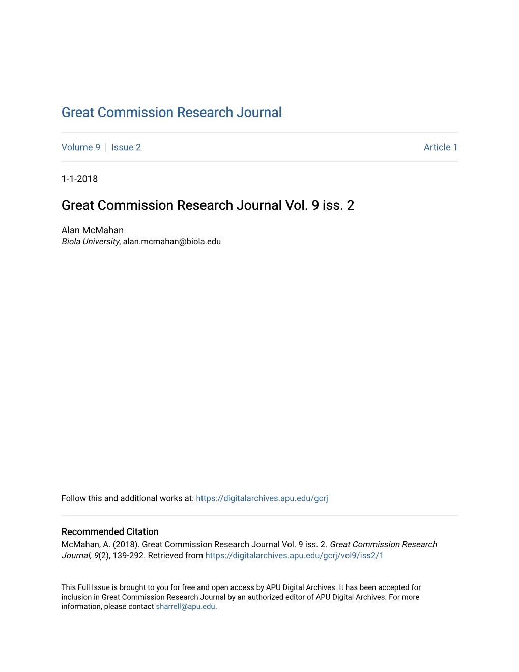 Great Commission Research Journal Vol. 9 Iss. 2