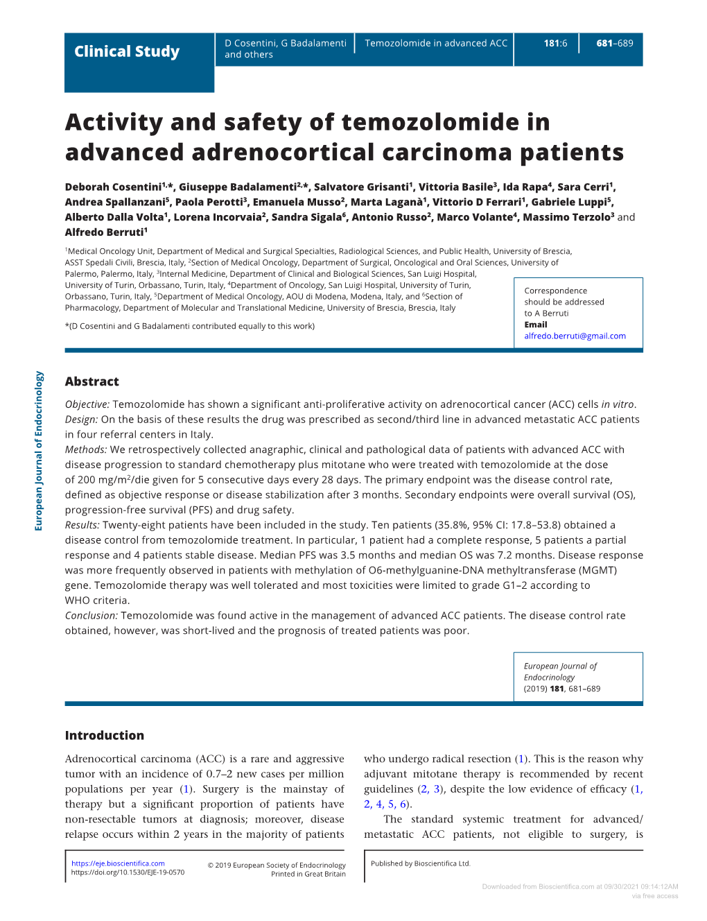 Activity and Safety of Temozolomide in Advanced Adrenocortical Carcinoma Patients