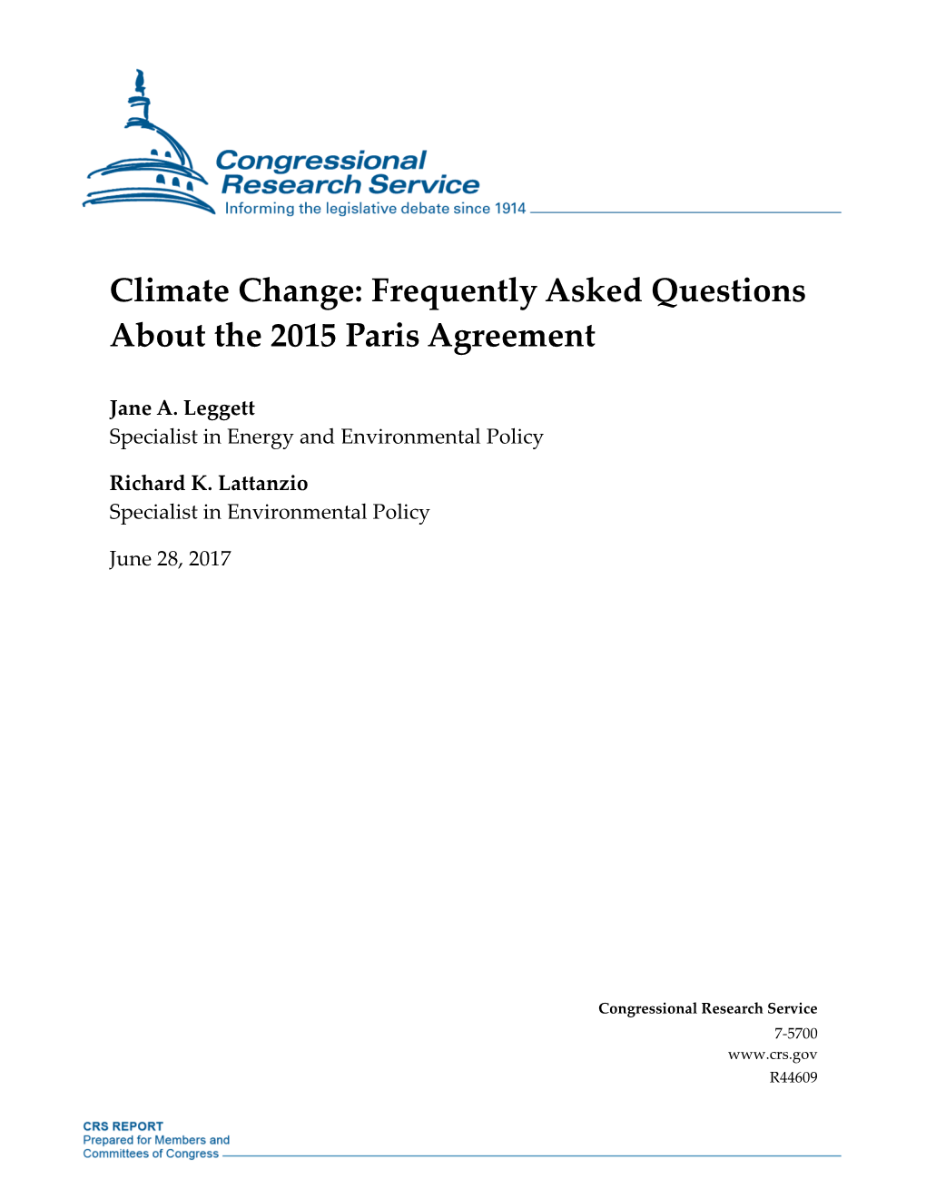 Climate Change: Frequently Asked Questions About the 2015 Paris Agreement